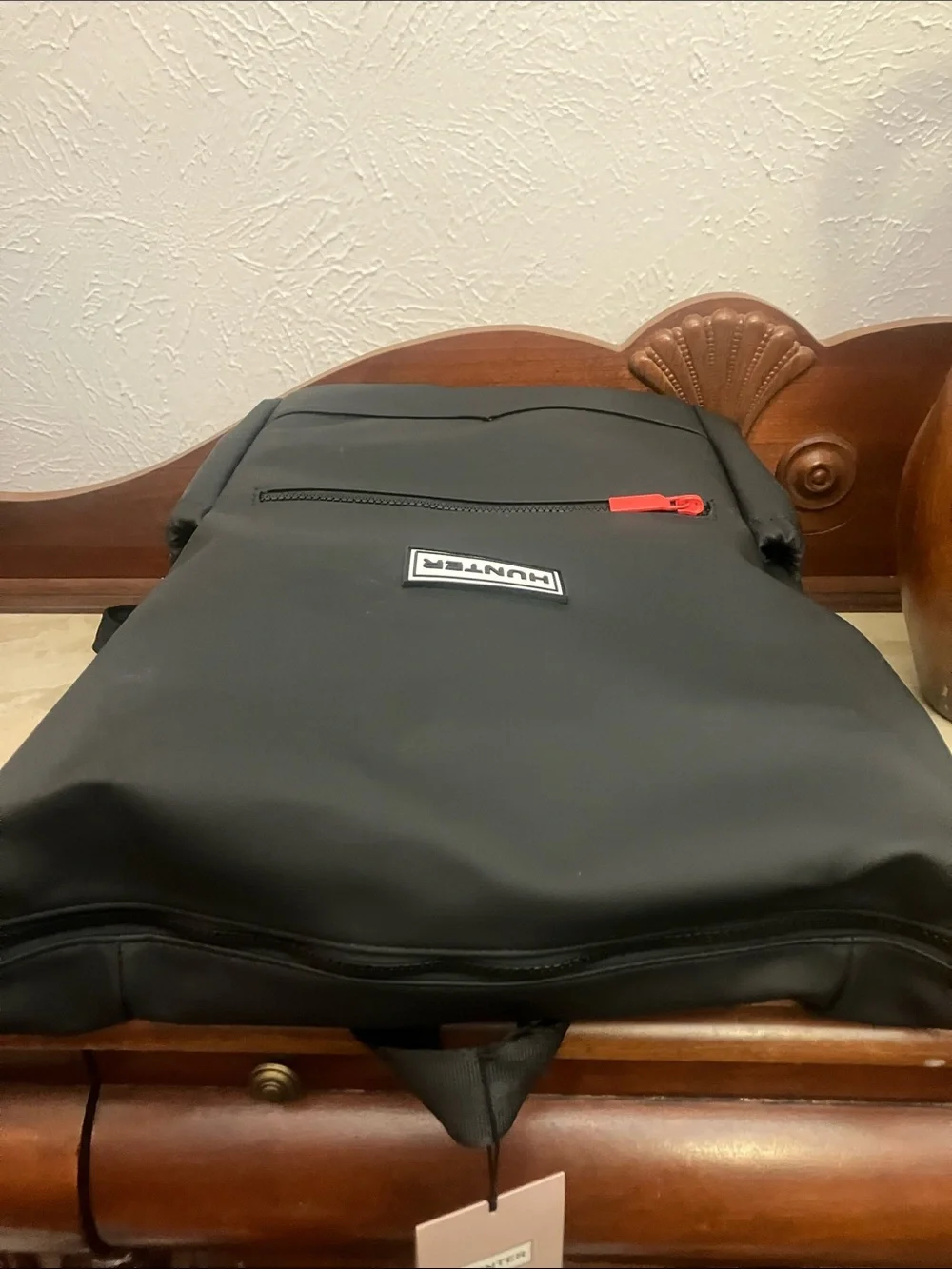 Hunter Black Backpack with Red Zip Pull-Clip Top Style